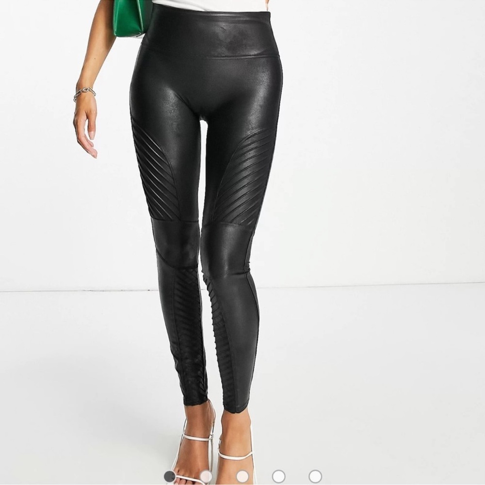 SPANX Black Faux Leather Moto-Style Ponte Leggings